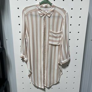 VIXBE Striped Button-Up Tie Front Shirt Size M